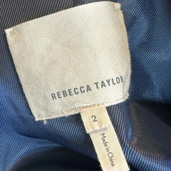 REBECCA TAYLOR Wool Blend Coat Faux Fur Collar Navy Blue, Size 2 - Picture 11 of 15